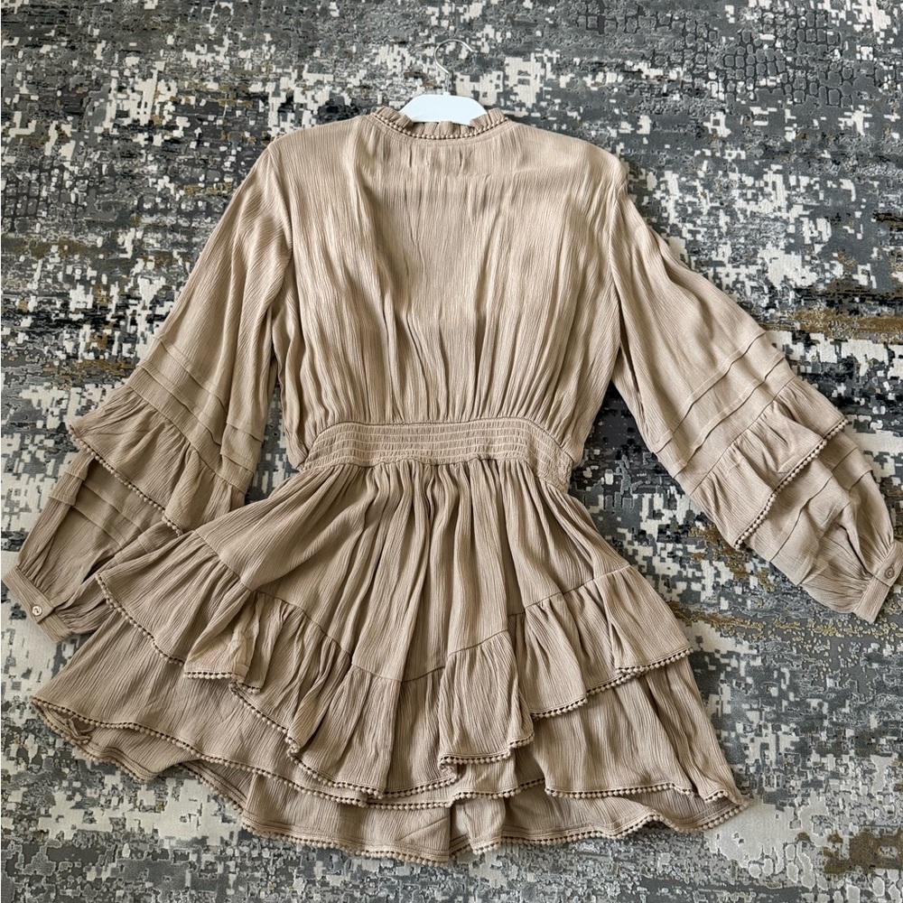 PLT Beige Ruffle V-Neck Mini Dress - Picture 4 of 6